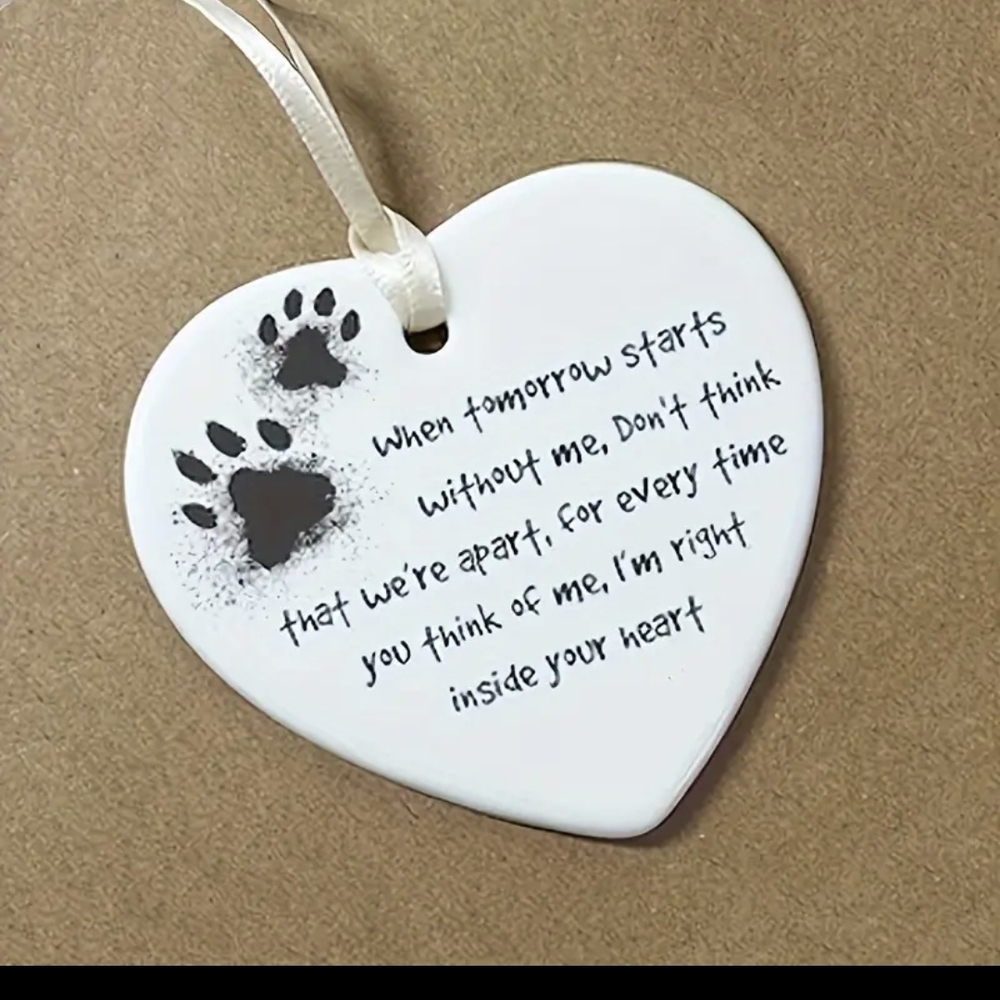 Heart-Shaped Memorial Ornament with Paw Prints